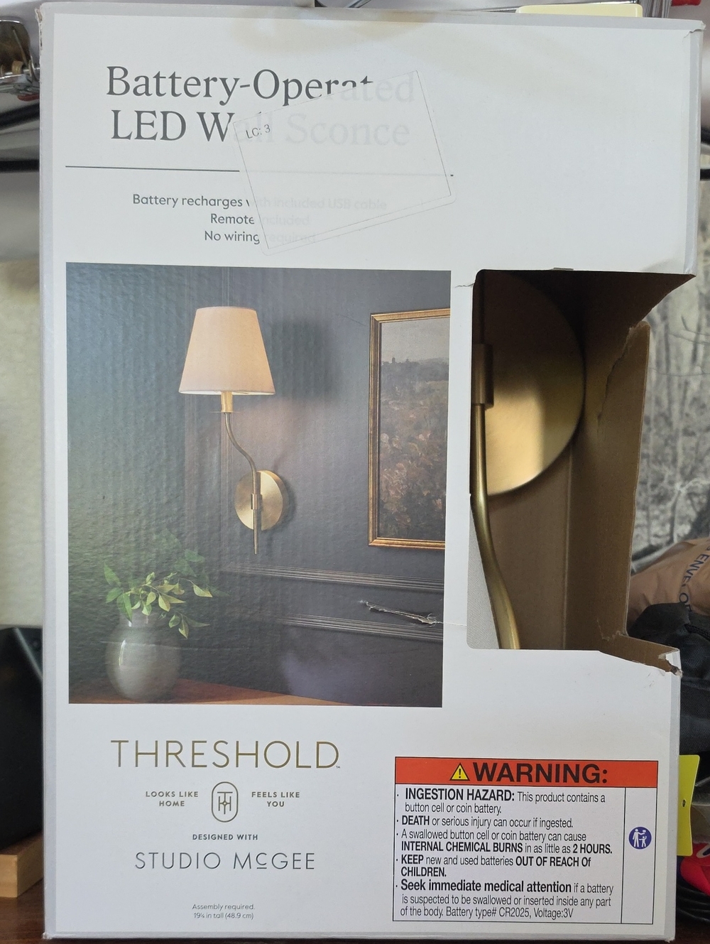 Studio McGee Gold Wall Sconce - Battery-Operated LED